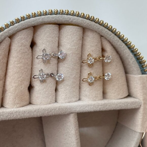 NWT Penelope Cross Earrings // 10kt Italian Solid Gold + CZ (Yellow Gold) - Picture 7 of 11